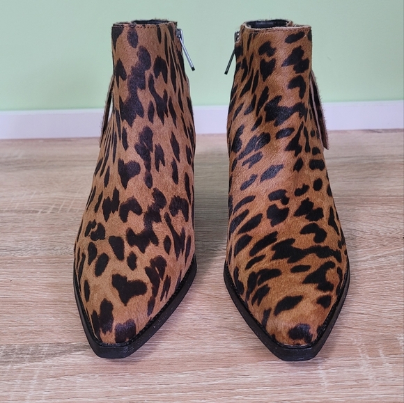 Sam Edelman Calf Hair Leopard Print Ankle Boots EUC 8 Chunky Boho Zip Up - Picture 2 of 10